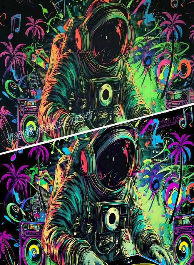 TUGCAY Blacklight Astronaut Tapestry, UV Reactive Funny DJ Music Tapestry Trippy Hip Hop Coconut Tree Galaxy Space Wall Hanging Tapestries Decor for Home 59.1in x 51.2in - Image 5